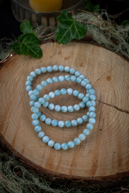 Larimar Crystal Bracelet, 6mm Round Beads, Stone of Serenity, Calming Crystal for Stress, Menopause Support, Hormonal Balance Gemstone