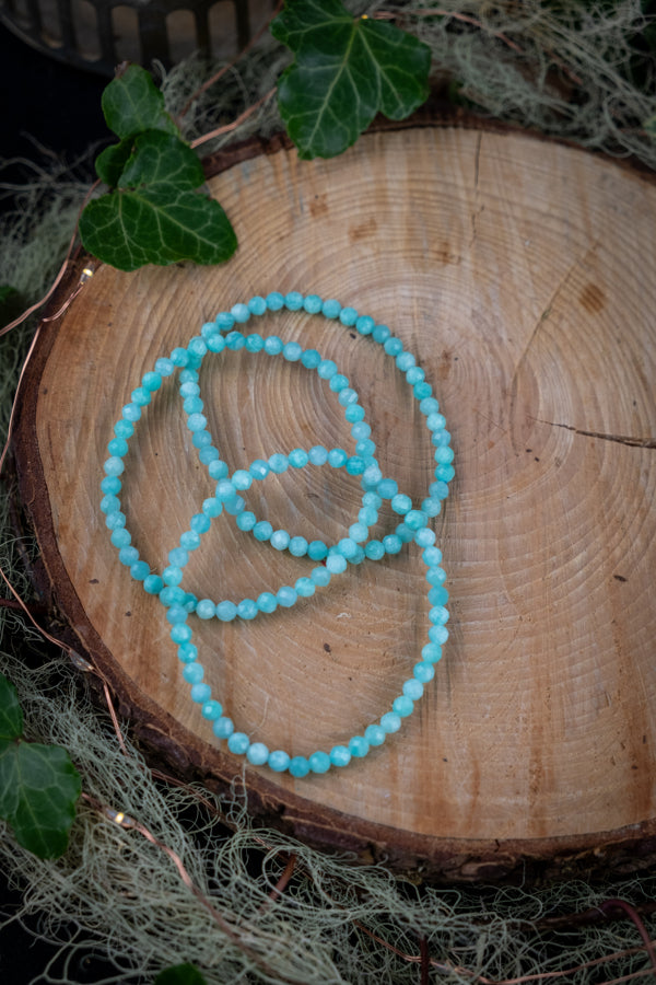 Amazonite 4mm faceted crystal bracelet, Turquoise crystals.