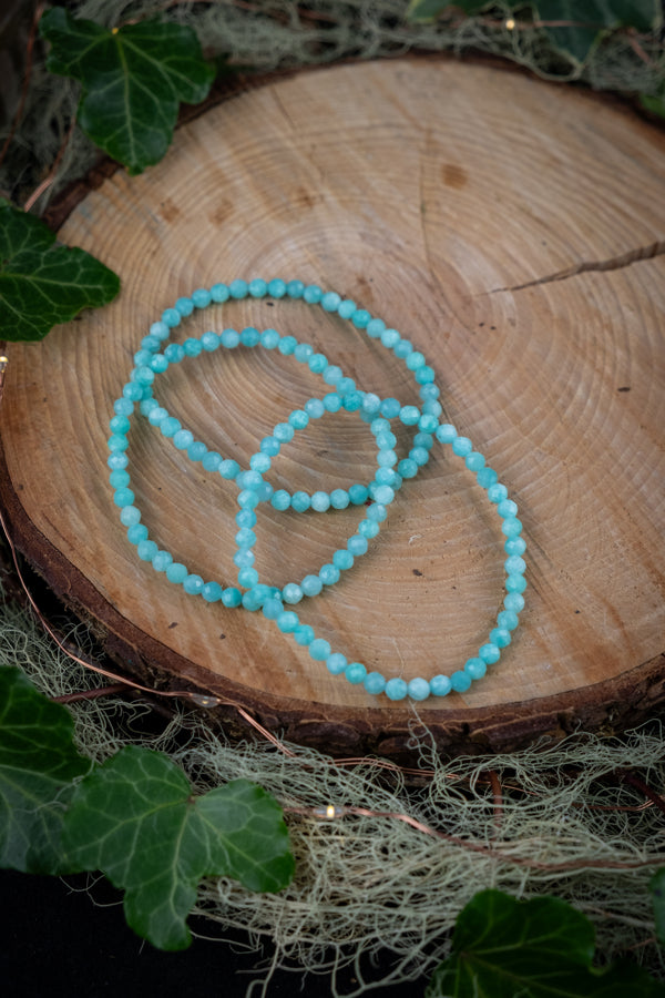 Amazonite 4mm faceted crystal bracelet, Turquoise crystals.