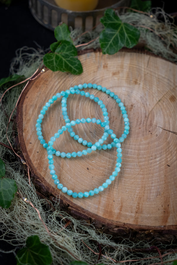 Amazonite 4mm faceted crystal bracelet, Turquoise crystals.