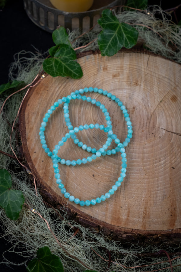 Amazonite 4mm faceted crystal bracelet, Turquoise crystals.