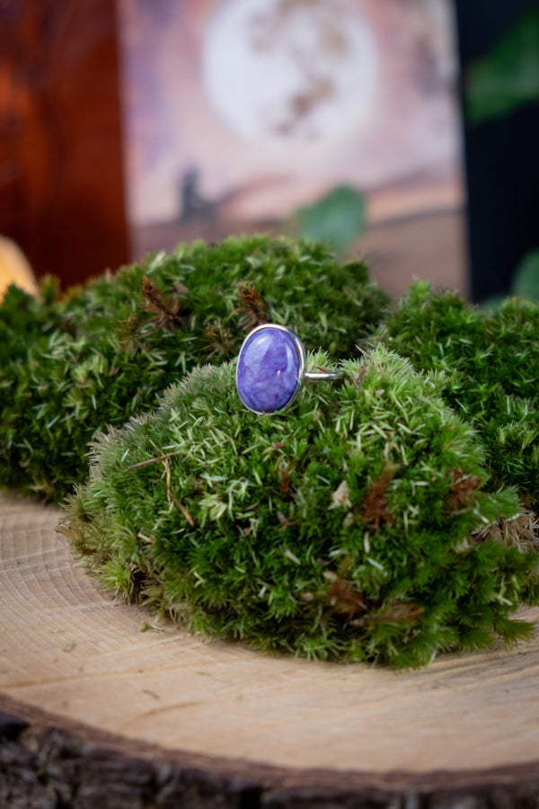 Charoite Crystal Sterling Silver Adjustable Ring, Rare Purple Gemstone, Spiritual Protection, Transformation, Intuition & Healing