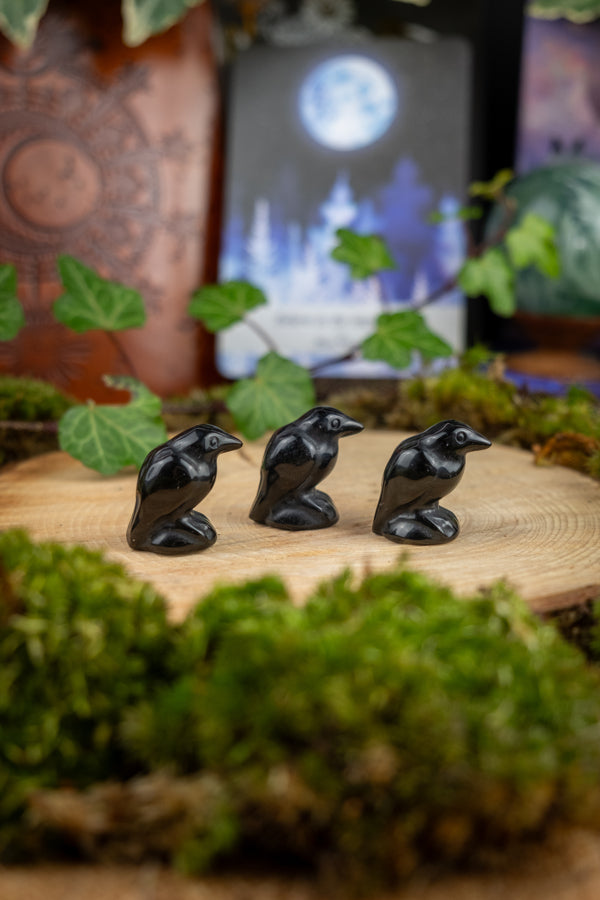 Obsidian Crow Carving, Protective Crystal Bird, Grounding Gemstone for Energy Shielding & Spiritual Wisdom, Root Chakra Stone Decor