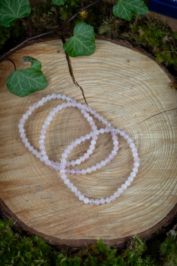 Rose Quartz 4mm Faceted Crystal Bracelet, Love Stone, Heart Chakra Healing, Emotional Balance, Gentle Energy, Gift for Her, Gem Jewellery