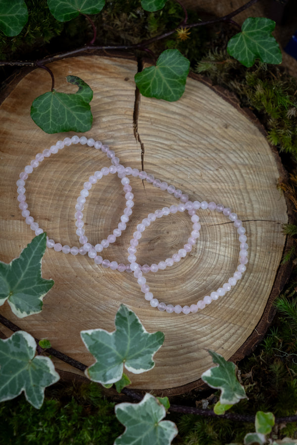 Rose Quartz 4mm Faceted Crystal Bracelet, Love Stone, Heart Chakra Healing, Emotional Balance, Gentle Energy, Gift for Her, Gem Jewellery