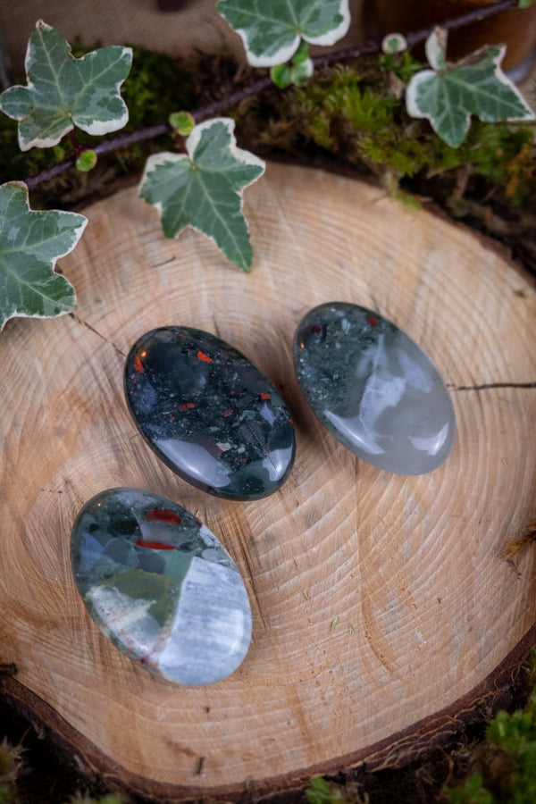 Bloodstone Palm Stone, Healing Crystal, Protective Gemstone, Courage and Vitality Stone, Root Chakra Crystal, Meditation and Energy Stone