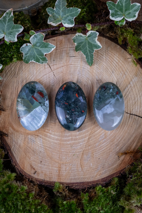 Bloodstone Palm Stone, Healing Crystal, Protective Gemstone, Courage and Vitality Stone, Root Chakra Crystal, Meditation and Energy Stone