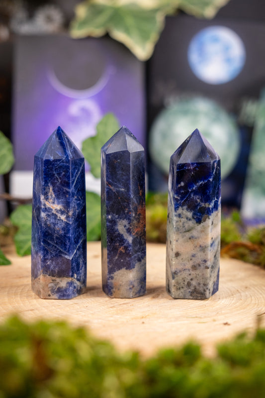 Sodalite Crystal Point, Polished Gemstone Tower, Deep Blue Stone for Intuition, Clarity & Calm, Throat Chakra Alignment, Meditation Tool