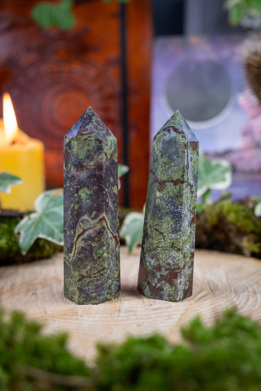 Dragon Stone Jasper Point, Polished Crystal Tower, Heart Chakra Stone, Courage & Strength, Emotional Healing, Protection and Grounding Gem.