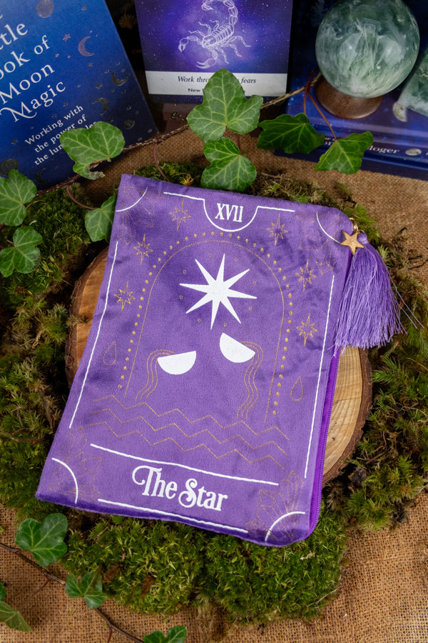 Velvet Zipped Tarot Pouch, Tarot Star Card Design,The perfect travel bag for your crystals, oracle cards and personal items.