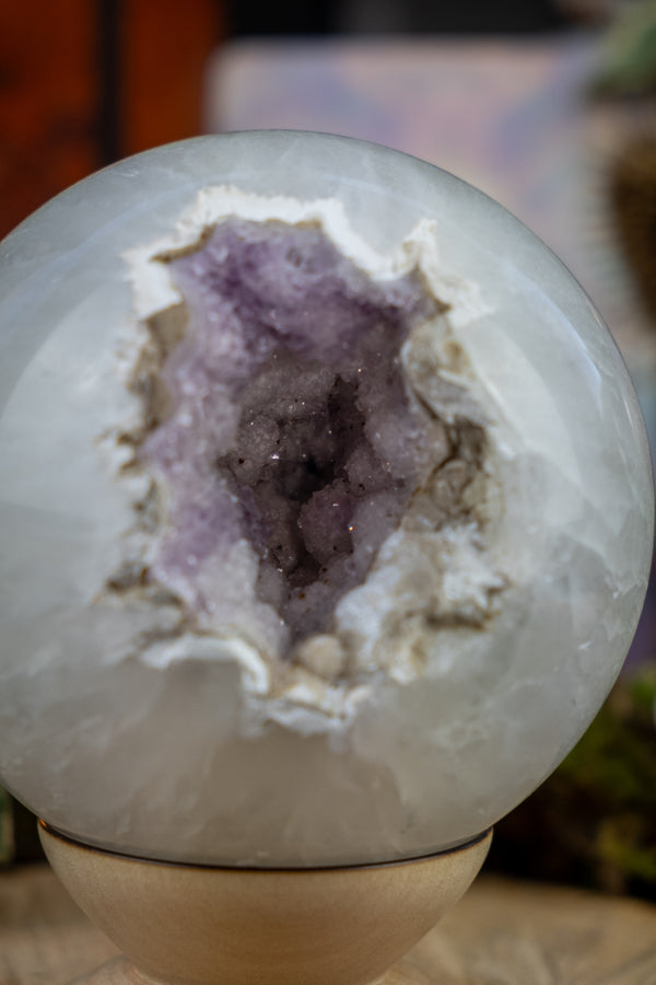 Rare Quartz Sphere with Amethyst Spirit Quartz Centre, High-Vibrational Crystal, Unique Gemstone for Energy Work & Spiritual Growth