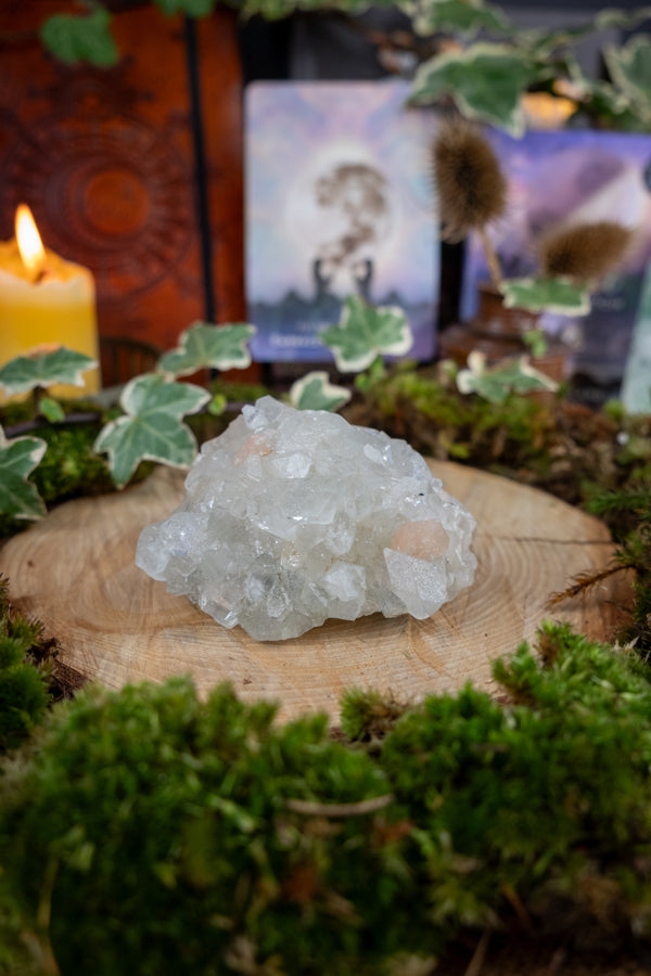 Apophyllite with Peach Stilbite Cluster, High Vibration Healing Crystal, Third Eye & Crown Chakra Stone, Spiritual Growth, Calming Energy