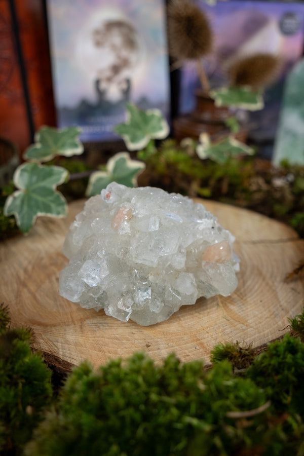 Apophyllite with Peach Stilbite Cluster, High Vibration Healing Crystal, Third Eye & Crown Chakra Stone, Spiritual Growth, Calming Energy