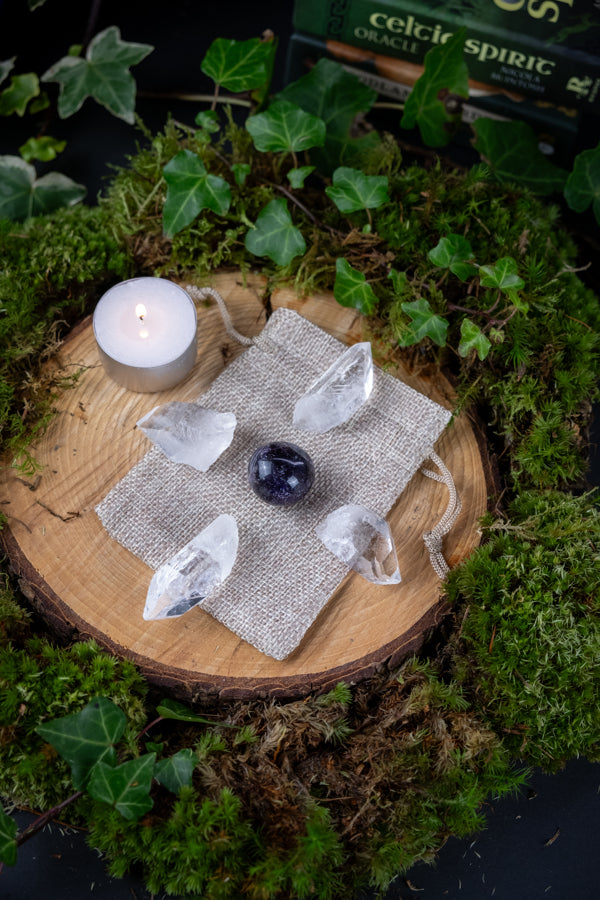 Crystal Kit to Connect to Higher Guidance, Starbrary Quartz Points and Amethyst tumblestone, Intention Setting Kit, Crystal grids, intuition