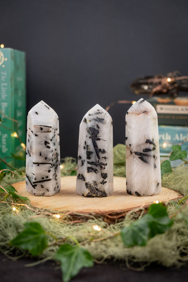 Tourmaline in Quartz Crystal Points, Rutilated crystal, EMF protection, Protection crystal, Protect against negativity, Grounding crystal