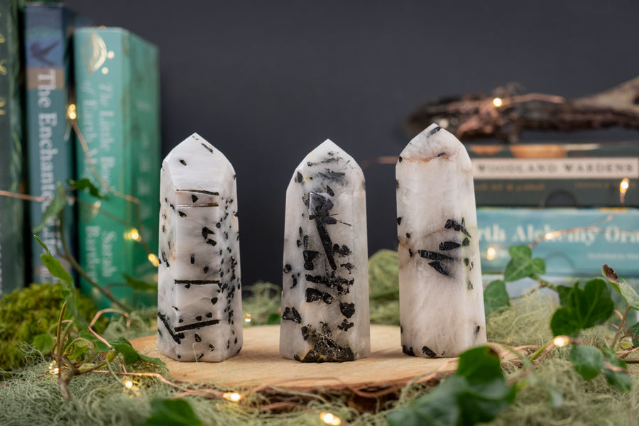 Tourmaline in Quartz Crystal Points, Rutilated crystal, EMF protection, Protection crystal, Protect against negativity, Grounding crystal