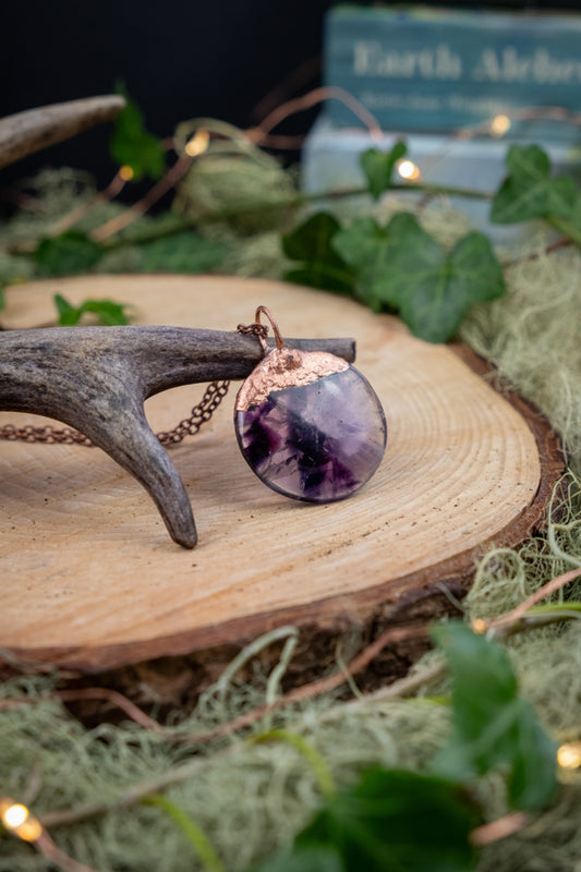 Amethyst and Copper Pendant, Handcrafted Crystal Necklace, Ethical Artisan Gemstone Jewellery, Sustainable Off-Grid Made Talisman