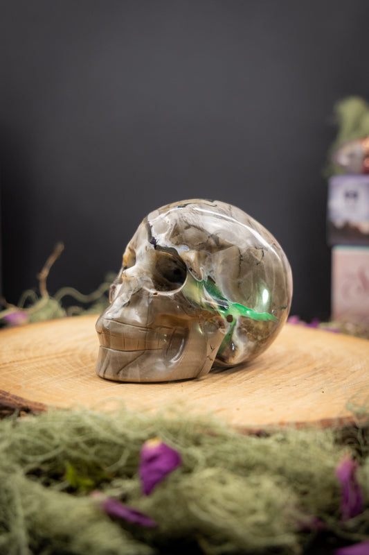 Volcano Agate Skull, UV Reactive, Natural Gemstone Carving, Crystal Skull for Protection, Transformation, Grounding and Insight