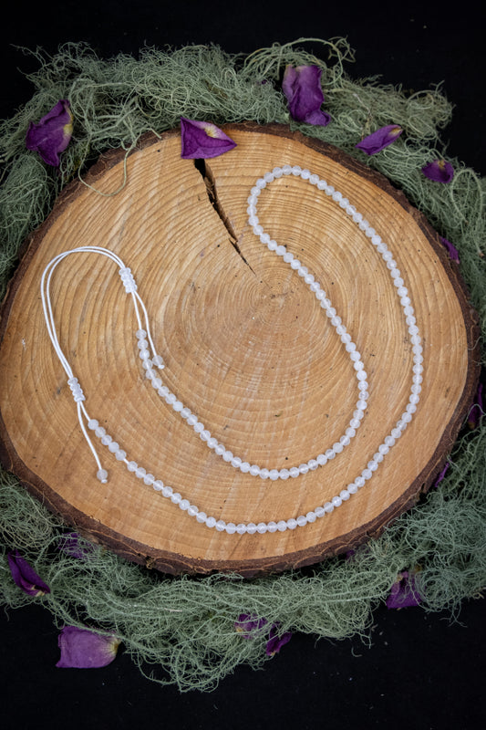 White Moonstone Faceted Gemstone Necklace, 4mm Beaded Crystal Choker, 50cm Adjustable Cord, Sparkly Moonstone Jewellery