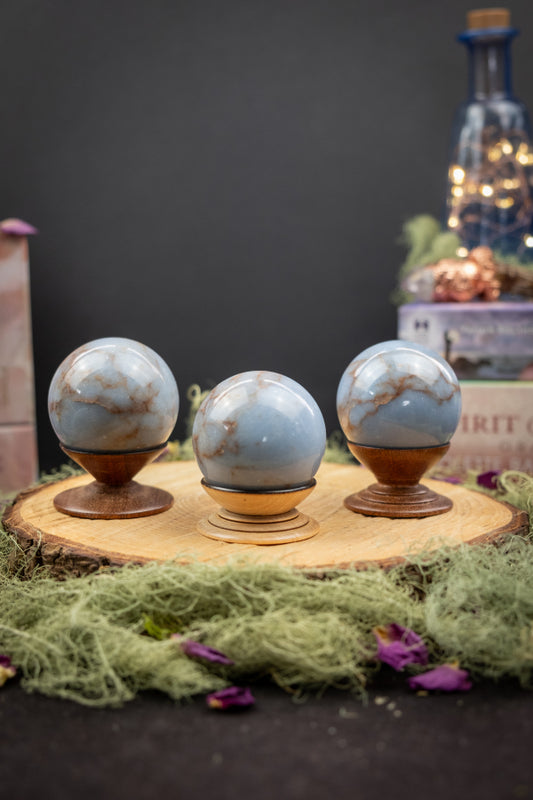 Angelite Crystal Sphere for Peace, Angels and Divine Communication, Calming Blue Gemstone for Throat Chakra and Soothing Energy Work