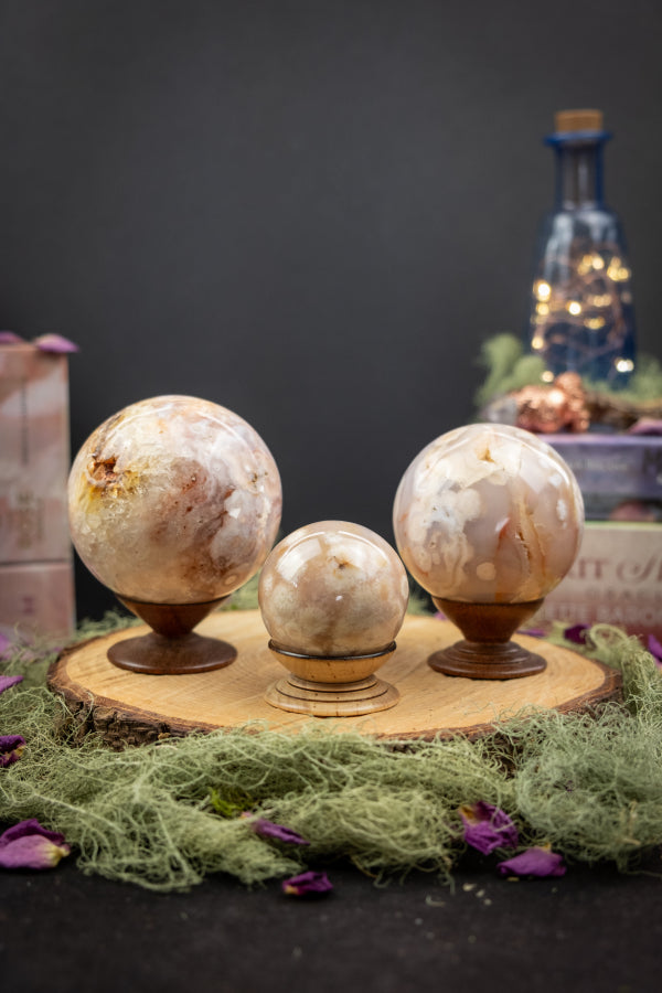 Flower Agate Sphere for Growth, Self-Worth and Emotional Healing, Nurturing Crystal Gemstone Ball for Heart Chakra and New Beginnings