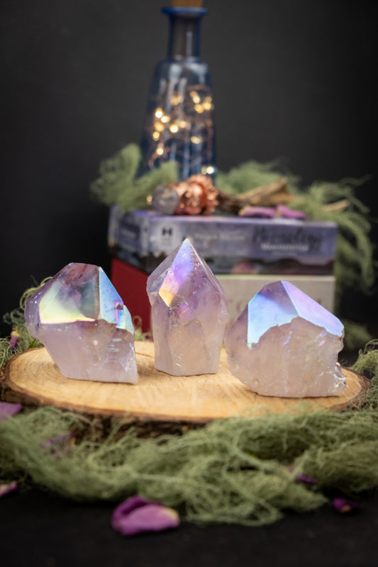 Amethyst Aura Points, Polished and Raw Crystal Gemstone, Angel Aura Amethyst, Spirit Quartz, Meditation Stone, High Vibration Healing