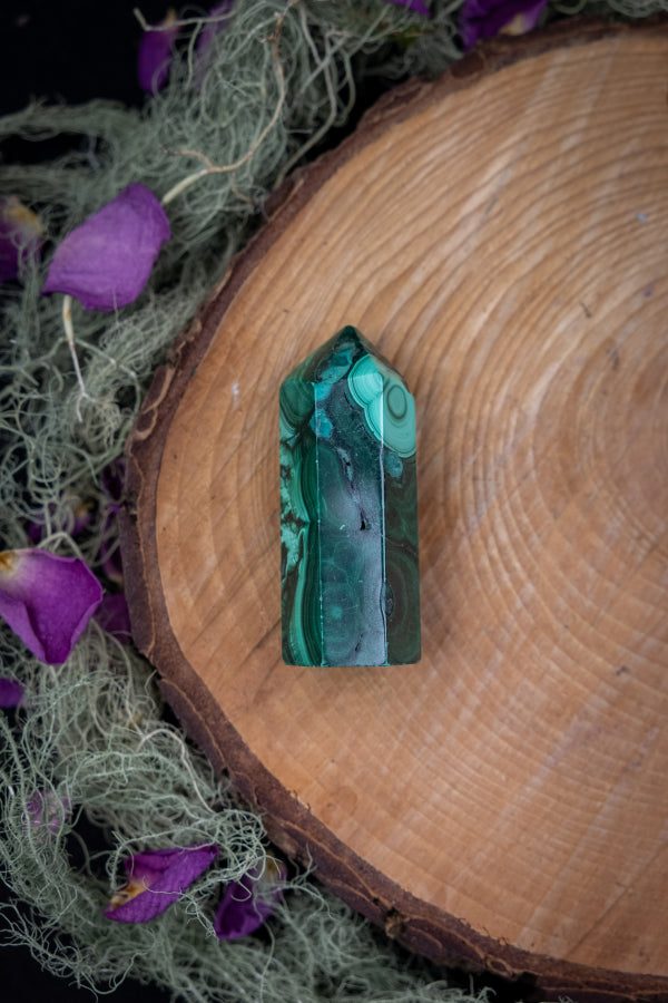 Malachite Crystal Point for Transformation, Protection, Heart Healing, Emotional Clarity, Deep Growth and Empowerment