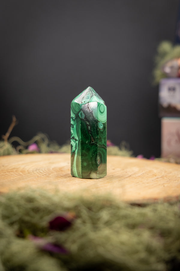 Malachite Crystal Point for Transformation, Protection, Heart Healing, Emotional Clarity, Deep Growth and Empowerment