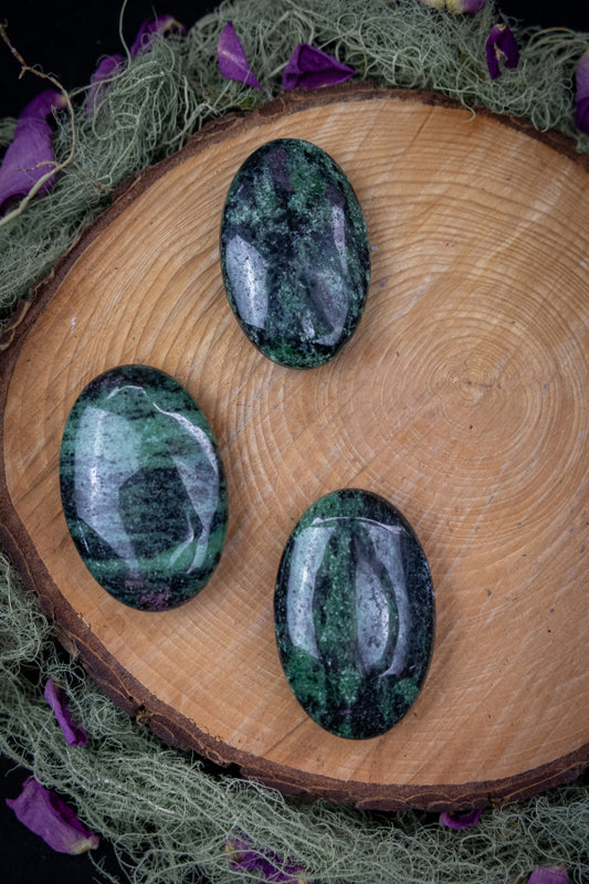 Ruby Zoisite Palm Stone for Energy, Passion and Heart Healing, Crystal for Vitality, Balance and Spiritual Growth