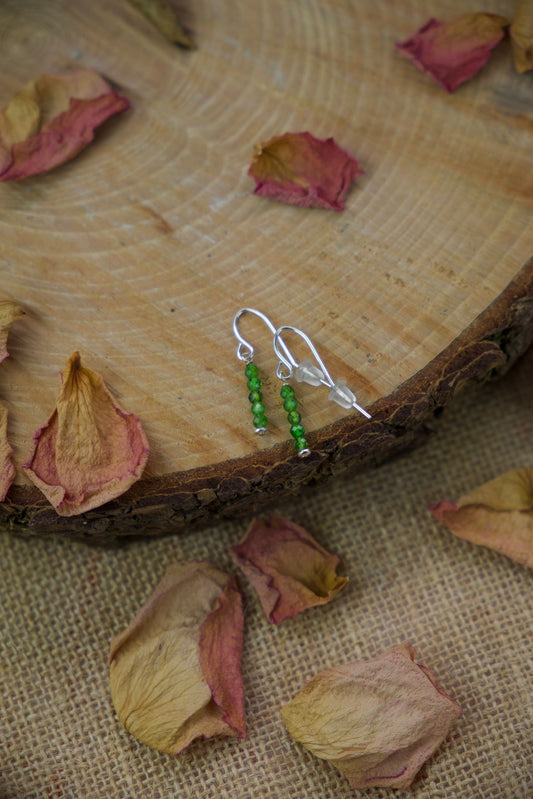 Chrome Diopside Crystal Earrings, Faceted crystal drop earrings, 925 sterling silver.