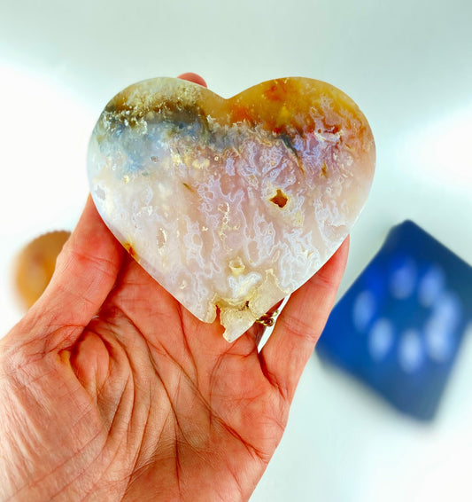 Pink Plume Agate Heart on Stand, Soothes anxiety, Heal emotional wounds,  Divine feminine energy, Improve spiritual connection,