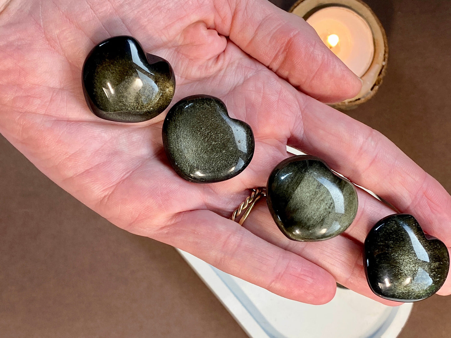 Gold sheen obsidian heart, crystal for protection and grounding, black crystal, Absorb negativity