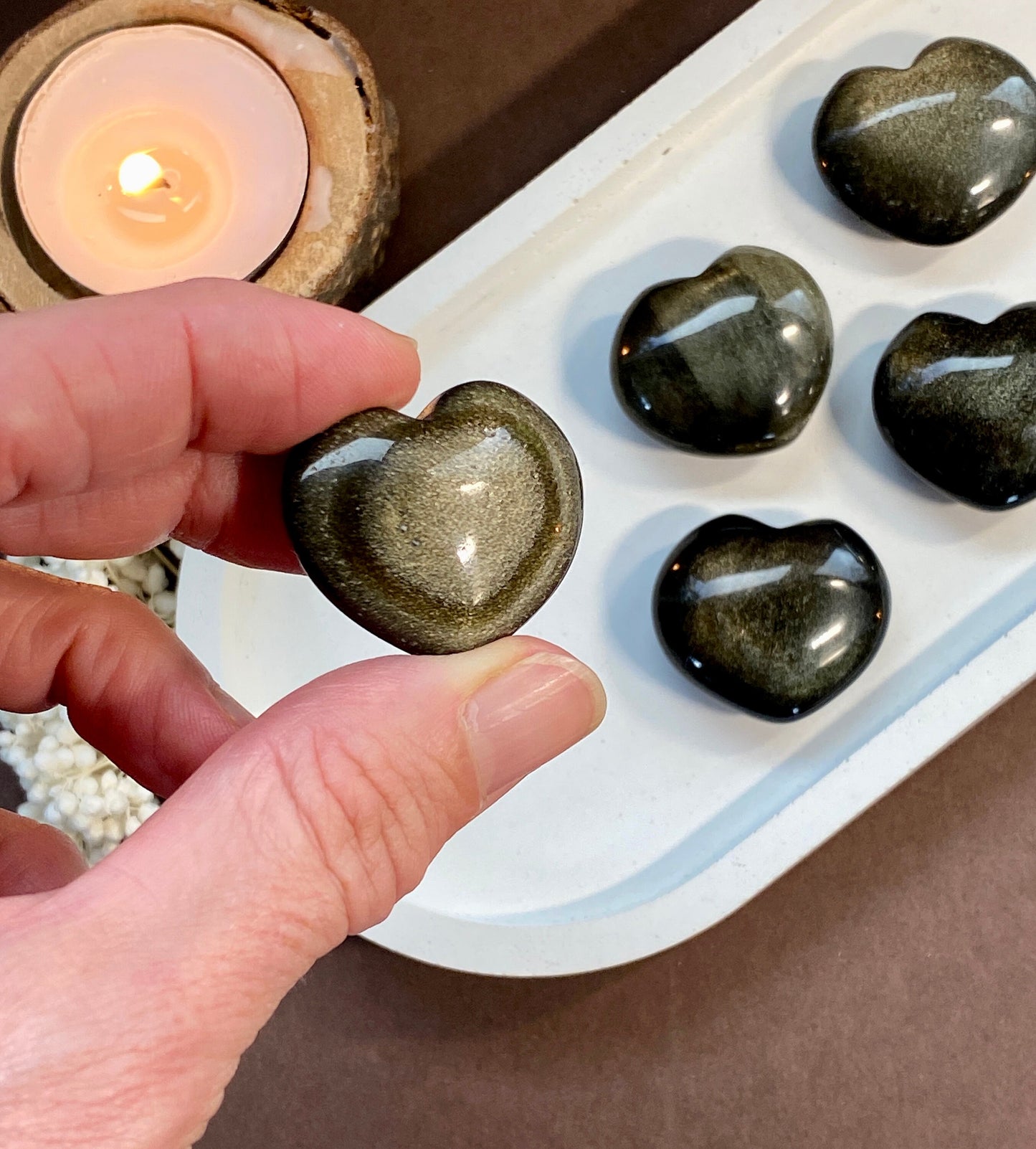 Gold sheen obsidian heart, crystal for protection and grounding, black crystal, Absorb negativity