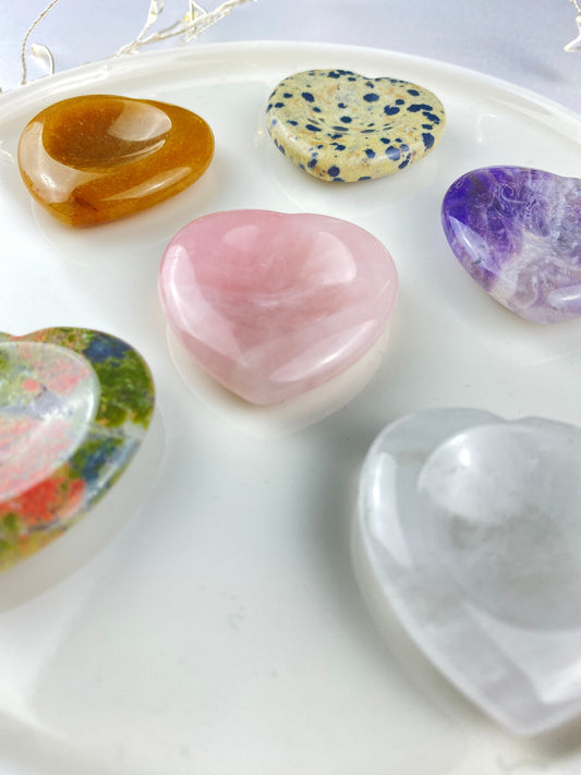 Crystal heart worry stones, Thumb stone, Anti stress and anxiety tool, Meditation Crystal