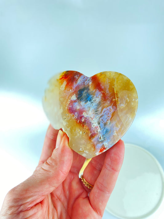 Plume agate heart, Pink agate, Soothes anxiety, Heal emotional wounds, Improve spiritual connection, Divine feminine energy.