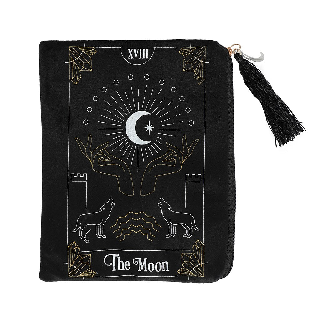 Velvet Zipped Tarot Pouch, The perfect travel bag for your crystals, oracle cards and personal items, Tarot Moon Card Design