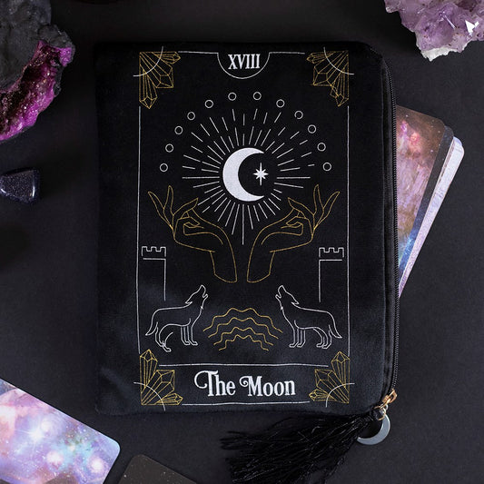 Velvet Zipped Tarot Pouch, The perfect travel bag for your crystals, oracle cards and personal items, Tarot Moon Card Design