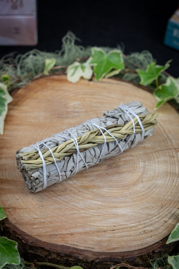 White sage smudge stick with sweet grass