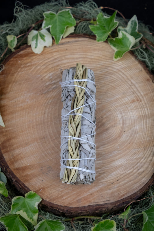 White sage smudge stick with sweet grass