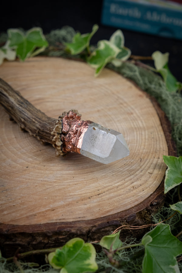 Clear Quartz, Copper and Deer Antler Wand for Amplification, Clarity and Connection to Nature’s Wisdom