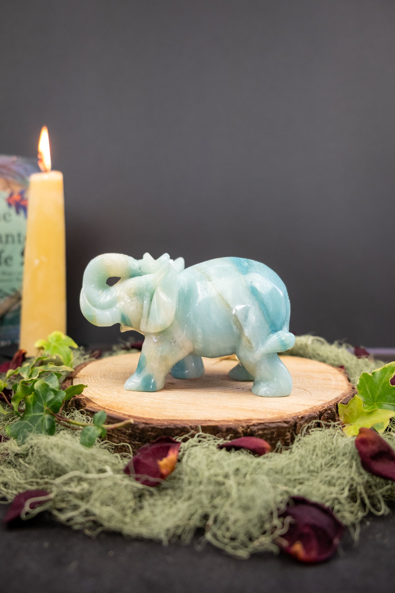Large Hand Carved Amazonite Elephant Crystal Sculpture, Statement Healing Stone for Calm Communication and Strength