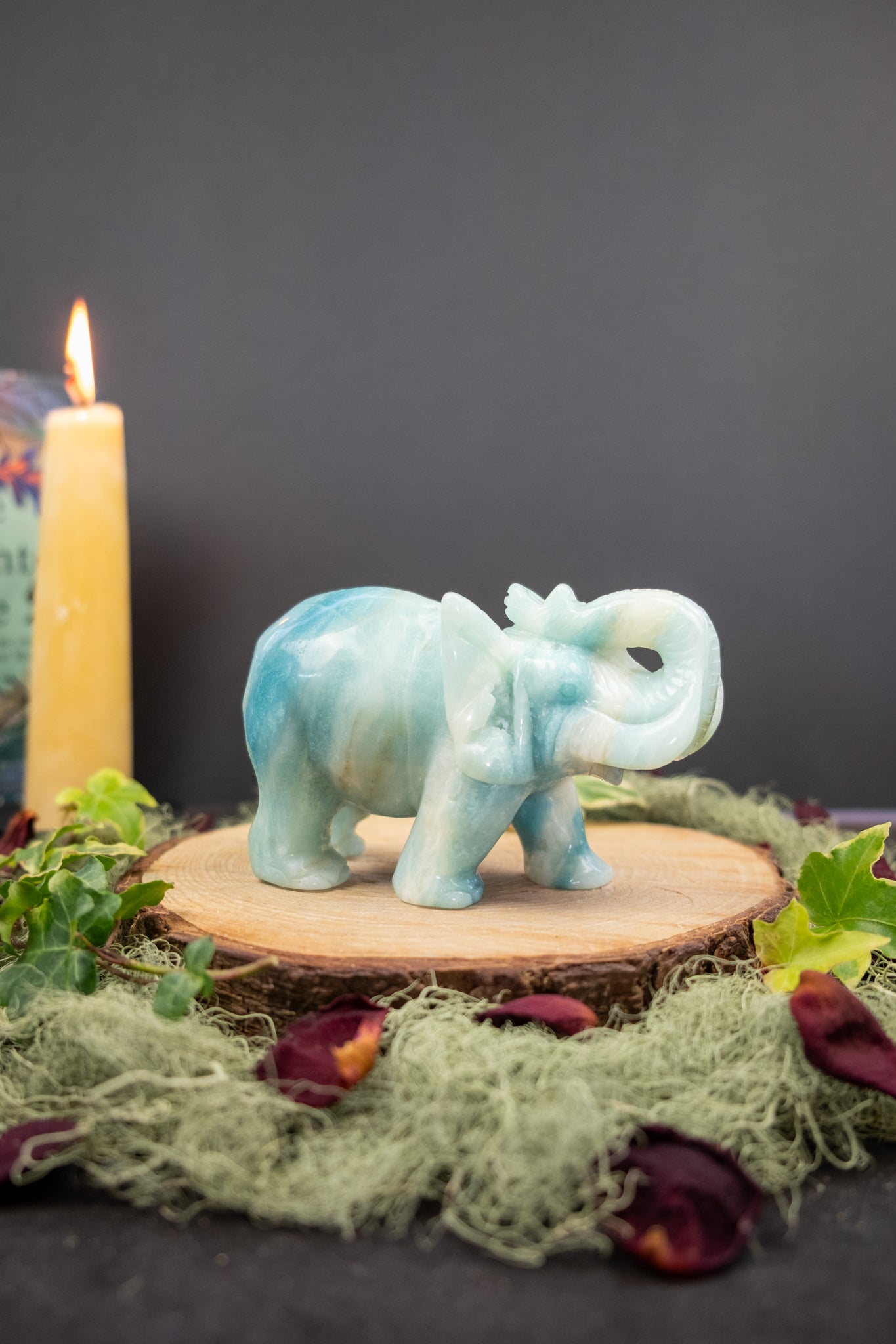 Large Hand Carved Amazonite Elephant Crystal Sculpture, Statement Healing Stone for Calm Communication and Strength