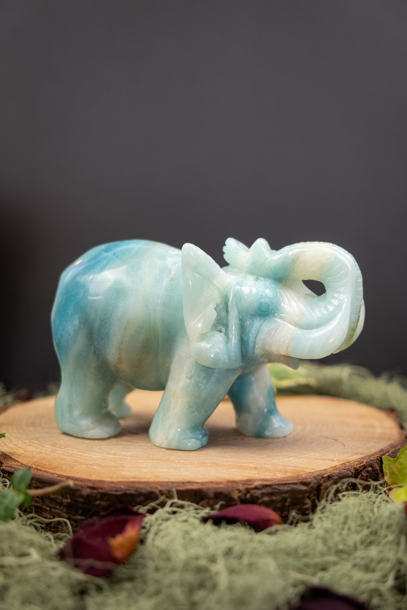 Large Hand Carved Amazonite Elephant Crystal Sculpture, Statement Healing Stone for Calm Communication and Strength