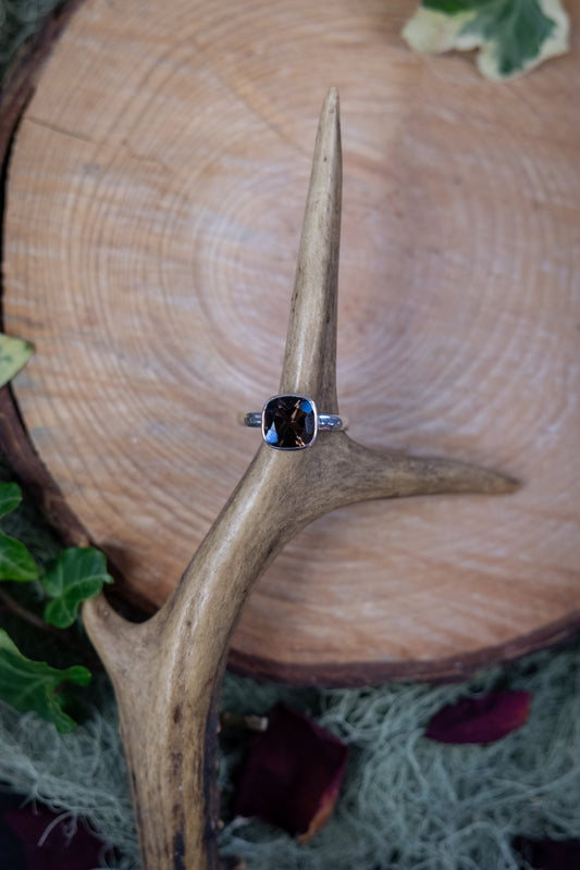 Smokey Quartz Ring, Cushion Cut, Crystal Stone for Grounding and Protection, Ethically Sourced from Brazil