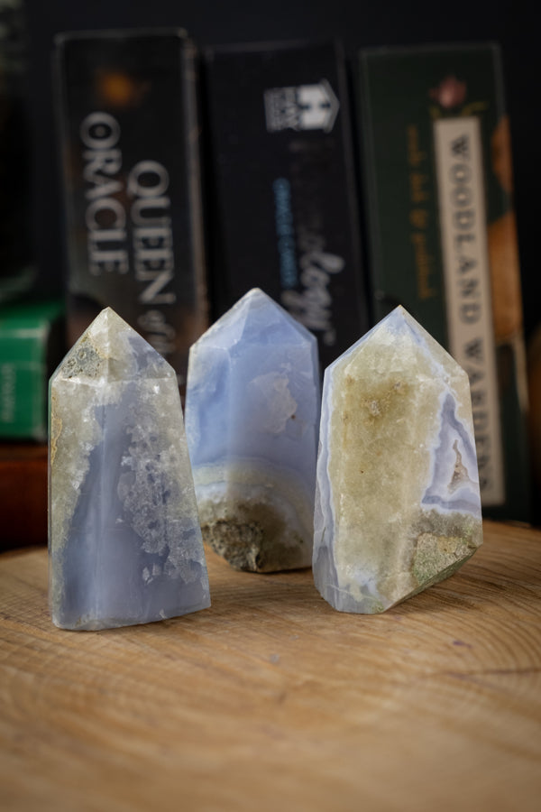 Blue Chalcedony Crystal Point, Nurturing energy, Promotes Peace  & Calm, Encourage Self Reflection,  Encourages stillness and calm