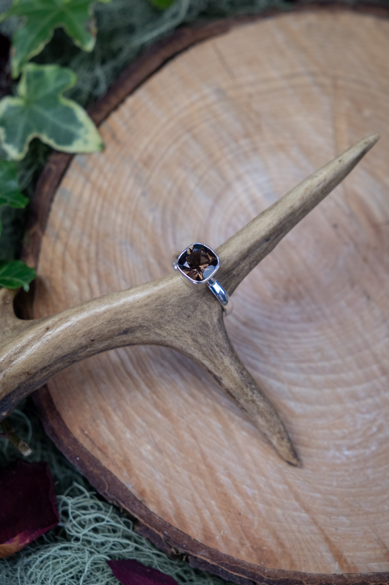Smokey Quartz Ring, Cushion Cut, Crystal Stone for Grounding and Protection, Ethically Sourced from Brazil