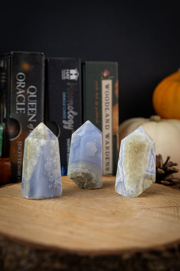 Blue Chalcedony Crystal Point, Nurturing energy, Promotes Peace  & Calm, Encourage Self Reflection,  Encourages stillness and calm