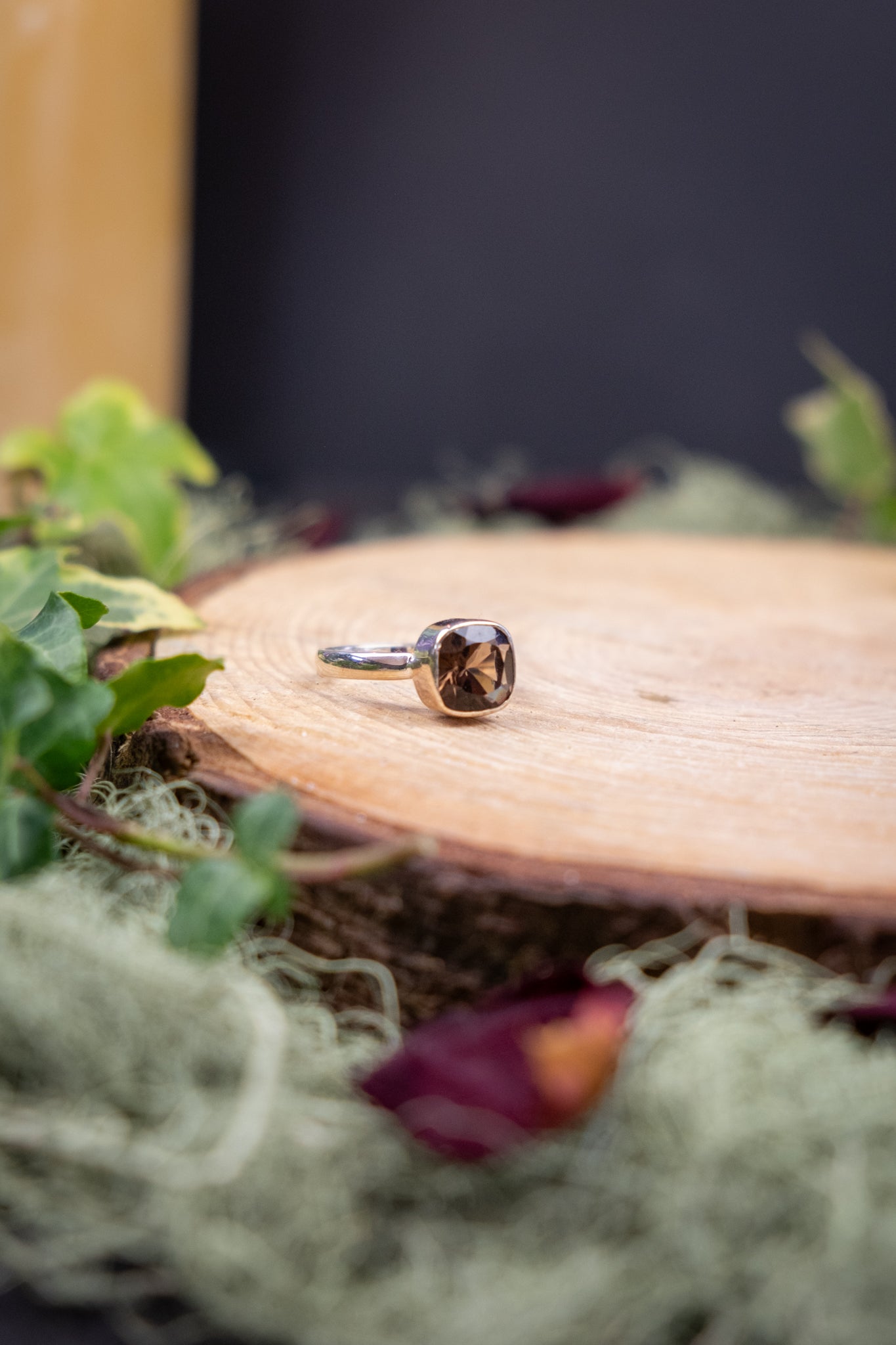 Smokey Quartz Ring, Cushion Cut, Crystal Stone for Grounding and Protection, Ethically Sourced from Brazil