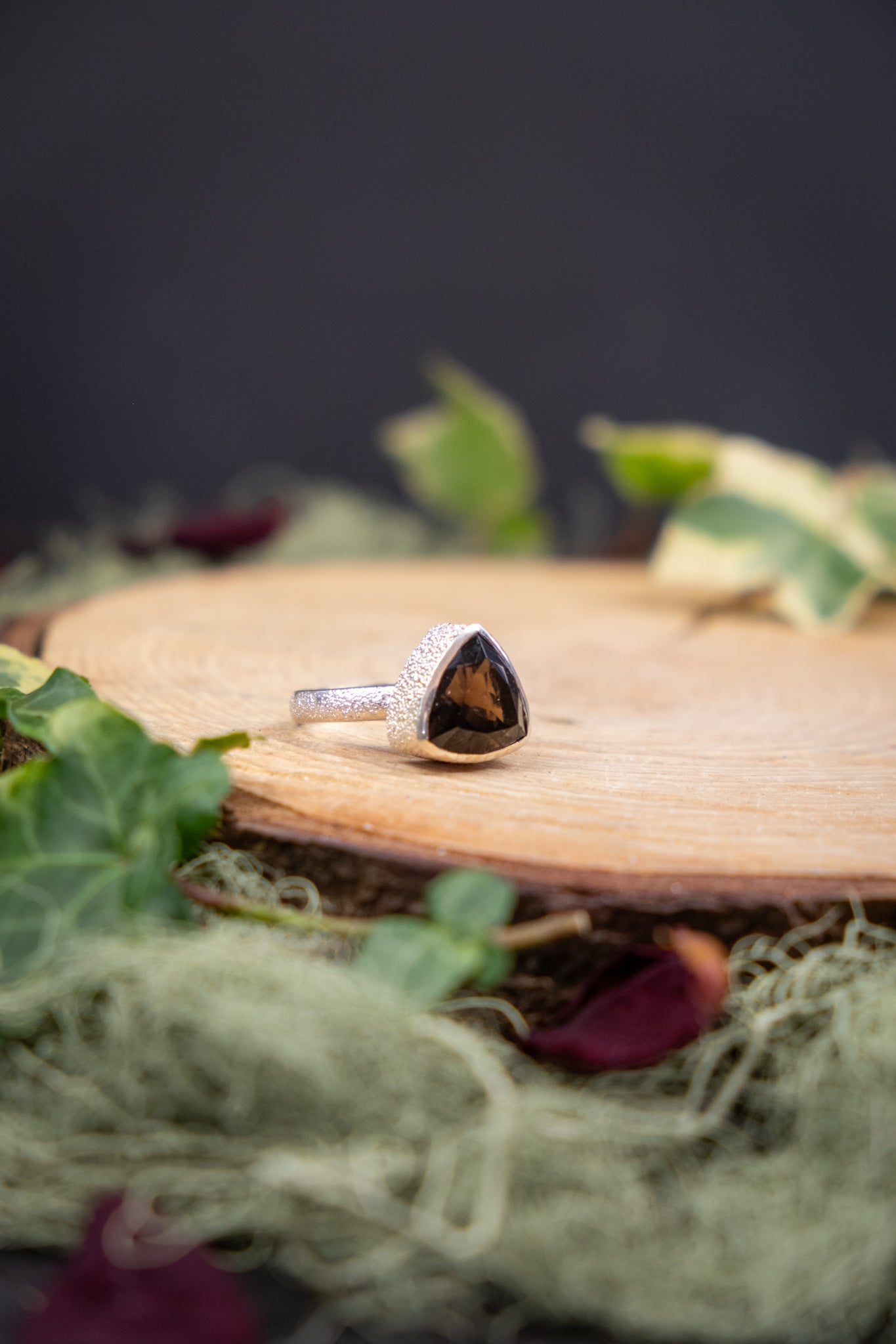 Smokey Quartz Ring, Trillion Cut, Crystal Stone for Grounding and Protection, Ethically Sourced from Brazil