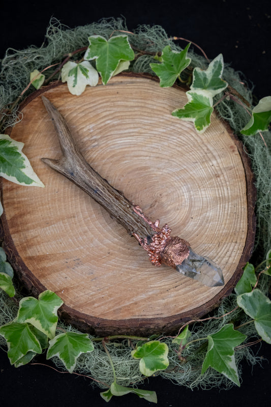 Clear Quartz, Copper and Deer Antler Wand for Amplification, Clarity and Connection to Nature’s Wisdom